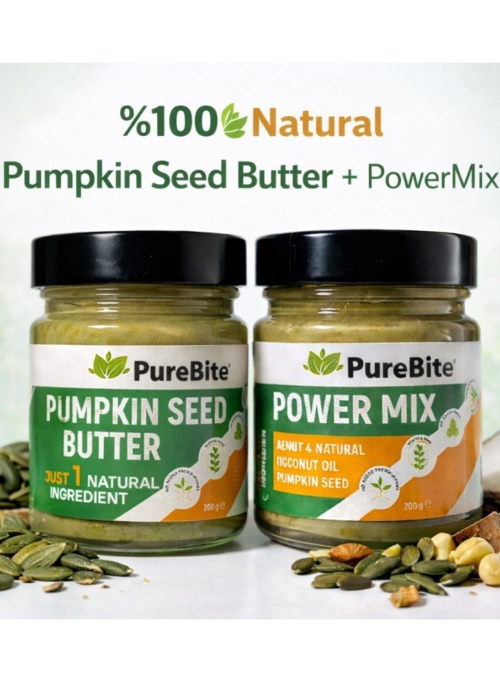 PURE BITE %100 Natural Pure Pumpkin Seed Butter, Sugar Free, Gluten Free, High in Protein-200 gr & %100 Natural Almond, Coconut, Peanut Butter. Gluten Free, Sugar Free, No Preservatives – 200 gr Bundle - Image 1